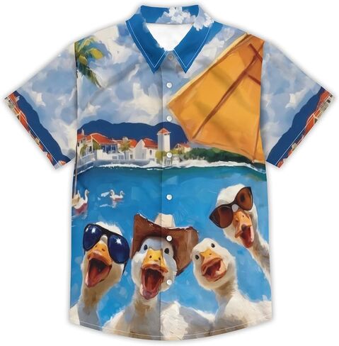 Funny Cartoon Print Hawaiian Shirt for Men Beach Vacation Casual Short Sleeve Button Down Aloha Shirt in Saudi Arabia