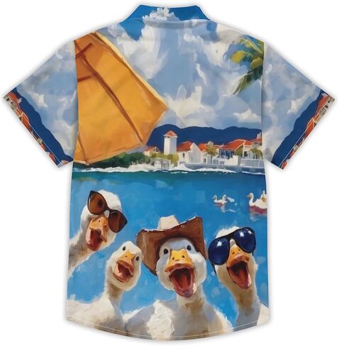Funny Cartoon Print Hawaiian Shirt for Men Beach Vacation Casual Short Sleeve Button Down Aloha Shirt in Saudi Arabia