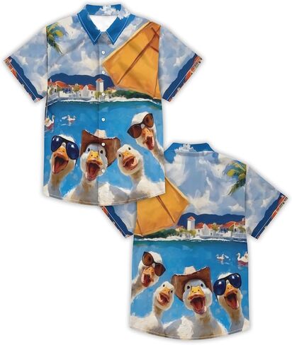 Funny Cartoon Print Hawaiian Shirt for Men Beach Vacation Casual Short Sleeve Button Down Aloha Shirt in Saudi Arabia
