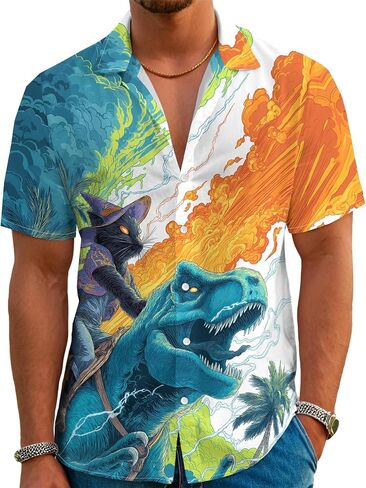 Funny Cartoon Print Hawaiian Shirt for Men Beach Vacation Casual Short Sleeve Button Down Aloha Shirt in Saudi Arabia