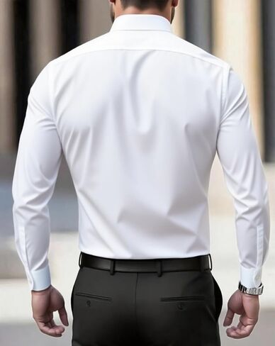 Buxkr Men's Wrinkle Free Slim Fit Dress Dress Tirts الرسمية الزر الطويل لأسفل لأعمال الزفاف in Kuwait