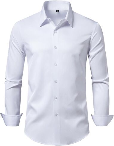 Buxkr Men's Wrinkle Free Slim Fit Dress Dress Tirts الرسمية الزر الطويل لأسفل لأعمال الزفاف in Kuwait