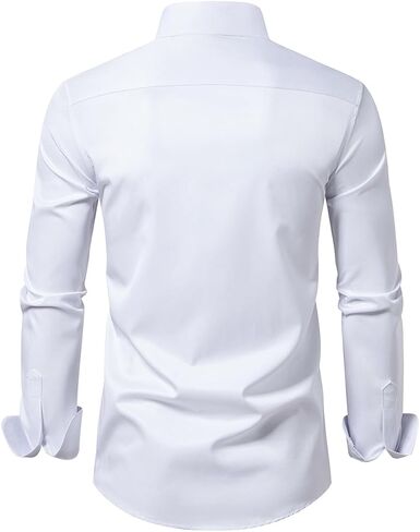 Buxkr Men's Wrinkle Free Slim Fit Dress Dress Tirts الرسمية الزر الطويل لأسفل لأعمال الزفاف in Kuwait