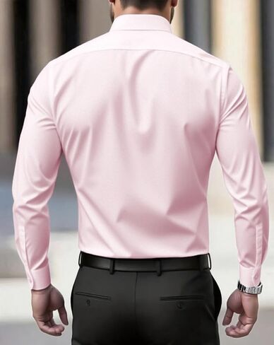 Buxkr Men's Wrinkle Free Slim Fit Dress Dress Tirts الرسمية الزر الطويل لأسفل لأعمال الزفاف in Kuwait
