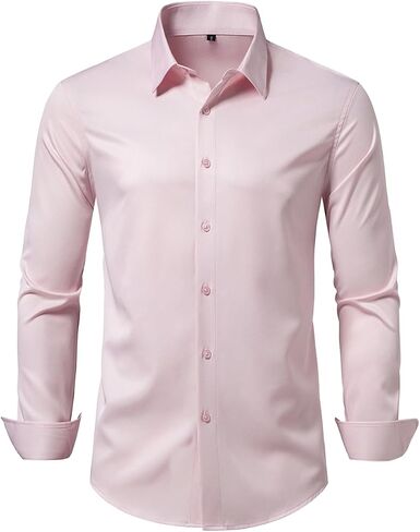 Buxkr Men's Wrinkle Free Slim Fit Dress Dress Tirts الرسمية الزر الطويل لأسفل لأعمال الزفاف in Kuwait