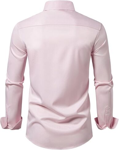 Buxkr Men's Wrinkle Free Slim Fit Dress Dress Tirts الرسمية الزر الطويل لأسفل لأعمال الزفاف in Kuwait