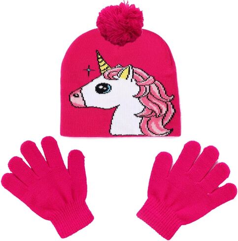 D.O.T Girls Unicorn Winter Hat and Mitten Or Gloves Set for Kids Cold Weather Accessories Age 3-12 in Saudi Arabia
