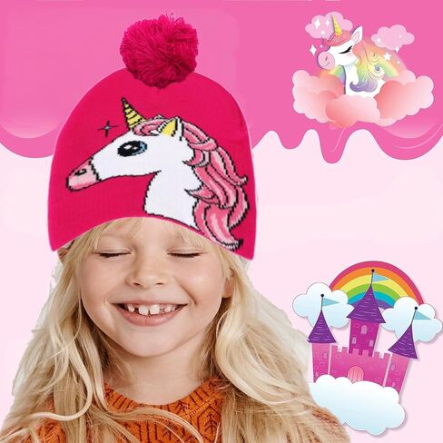 D.O.T Girls Unicorn Winter Hat and Mitten Or Gloves Set for Kids Cold Weather Accessories Age 3-12 in Saudi Arabia