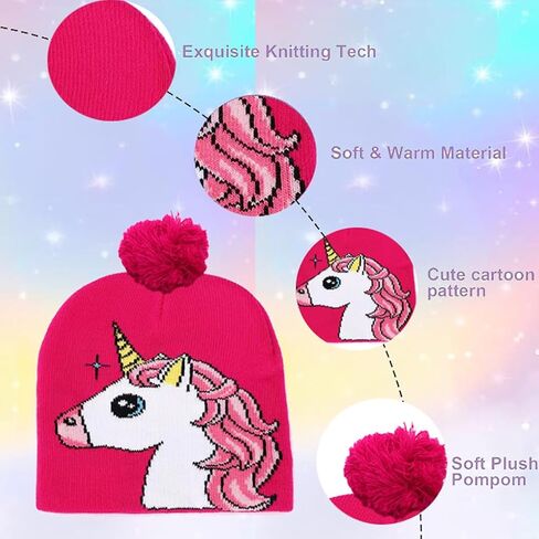 D.O.T Girls Unicorn Winter Hat and Mitten Or Gloves Set for Kids Cold Weather Accessories Age 3-12 in Saudi Arabia
