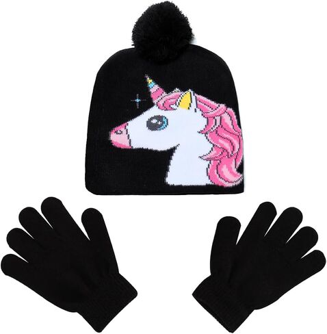 D.O.T Girls Unicorn Winter Hat and Mitten Or Gloves Set for Kids Cold Weather Accessories Age 3-12 in Saudi Arabia