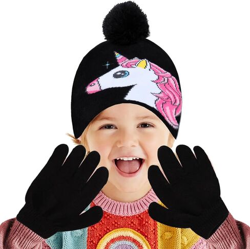 D.O.T Girls Unicorn Winter Hat and Mitten Or Gloves Set for Kids Cold Weather Accessories Age 3-12 in Saudi Arabia