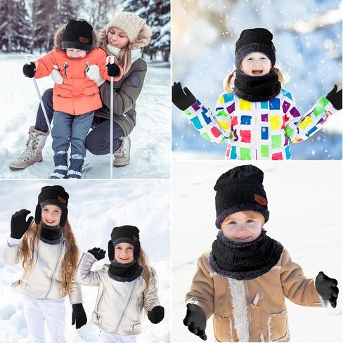 Liitrsh Kids Winter Hat Scarf Glove Earmuffs Set for 2-8 Years Toddle Boy Girl, Knitted Beanie Caps Gloves Mittens Earflaps in Saudi Arabia