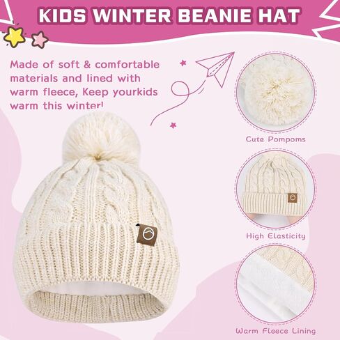 ZOORON Kids Winter Hat Gloves Scarf Set, Girls Boys Hats Beanie with Pom Children Knit Neck Warmer Mittens Fleece Lined Set in Saudi Arabia