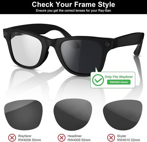 العدسات البديلة المتوافقة مع النظارات الذكية Ray-Ban Meta Wayfarer RW4008 (53 مم) in Kuwait