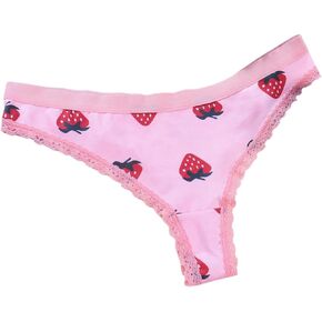 SHENHE Women's Lace Trim Thong Low Rise Cheeky Panty Cute Print Breathable Underwear in Saudi Arabia