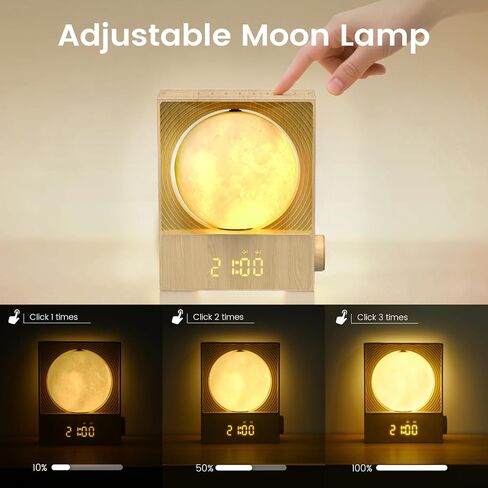 Sunrise Alarm Clock, 360-Degree Rotating Moon Lamp & 10 White Noise Sounds, Dual Alarm & Snooze for Heavy Sleeper, Timer, Wooden Bedroom Light Gift - Wood in Saudi Arabia