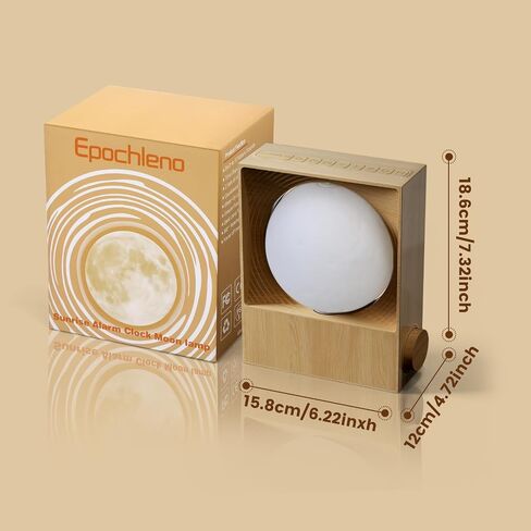 Sunrise Alarm Clock, 360-Degree Rotating Moon Lamp & 10 White Noise Sounds, Dual Alarm & Snooze for Heavy Sleeper, Timer, Wooden Bedroom Light Gift - Wood in Saudi Arabia