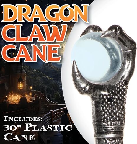 Underwraps Crystal Ball Claw Cane - Props Fantasy Staff ، إكسسوارات أزياء Halloween القوطية للمعالج ، قصب Cosplay ، الدعائم السينمائية (حجم واحد يناسب أكثر) أسود in Saudi Arabia