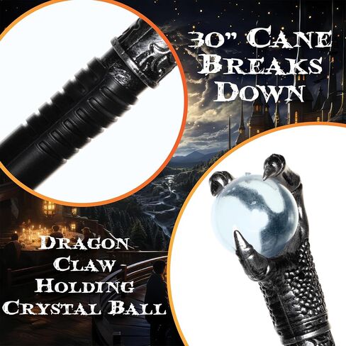 Underwraps Crystal Ball Claw Cane - Props Fantasy Staff ، إكسسوارات أزياء Halloween القوطية للمعالج ، قصب Cosplay ، الدعائم السينمائية (حجم واحد يناسب أكثر) أسود in Saudi Arabia
