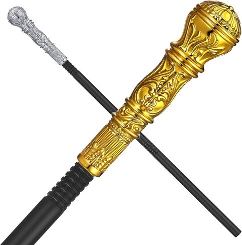Hiboom 2 Pcs Halloween Pimp Cane Gold and Silver Walking Canes Vintage Staff Prop Stick Costume Accessories for Party Cosplay in Saudi Arabia