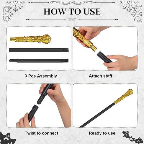 Hiboom 2 Pcs Halloween Pimp Cane Gold and Silver Walking Canes Vintage Staff Prop Stick Costume Accessories for Party Cosplay in Saudi Arabia