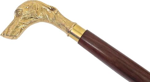 Golden Finish Dog Head Walking Stick – Solid Brass Handle with Brown Wooden Shaft (36-Inch) in Saudi Arabia
