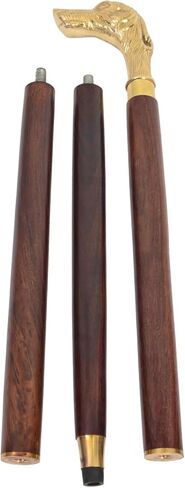 Golden Finish Dog Head Walking Stick – Solid Brass Handle with Brown Wooden Shaft (36-Inch) in Saudi Arabia