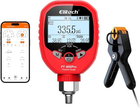 جهاز قياس الضغط الرقمي اللاسلكي Elitech PGW-500 مع تنبيهات تطبيق درجة الحرارة لنظام HVAC IP65 مقاوم للماء -14.5~500 PSI 1/8'' NPT in Saudi Arabia