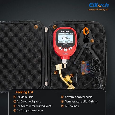 جهاز قياس الضغط الرقمي اللاسلكي Elitech PGW-500 مع تنبيهات تطبيق درجة الحرارة لنظام HVAC IP65 مقاوم للماء -14.5~500 PSI 1/8'' NPT in Saudi Arabia