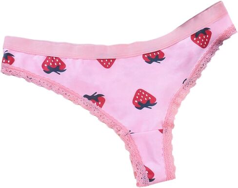 SHENHE Women's Lace Trim Thong Low Rise Cheeky Panty Cute Print Breathable Underwear in Saudi Arabia