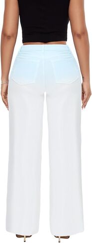 ONESO Mid-Low Rise Baggy Jeans Wide Leg for Women Distressed Pants Stretchy Bottom Lady Basic Comfortable Denim in Kuwait