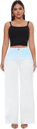 ONESO Mid-Low Rise Baggy Jeans Wide Leg for Women Distressed Pants Stretchy Bottom Lady Basic Comfortable Denim in Kuwait