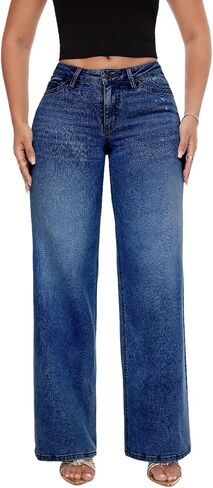 Oneo Mid-Low Rise Bargy Jeans Wide Leg for Women Congendy Pantsy Bottom Lady Basic Basic Recied in Kuwait