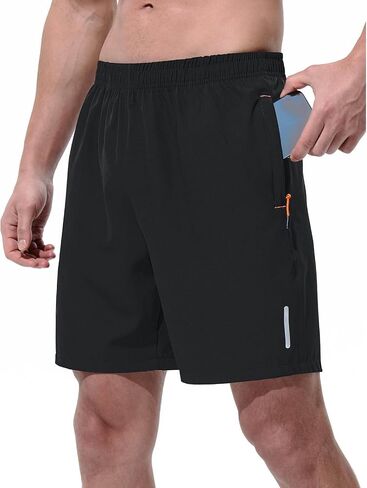 Running Shorts for Men 5 Inch Quick Dry Athletic Workout Gym Gear Lightweight with Zipper Pockets and Reflective Stripes in Saudi Arabia
