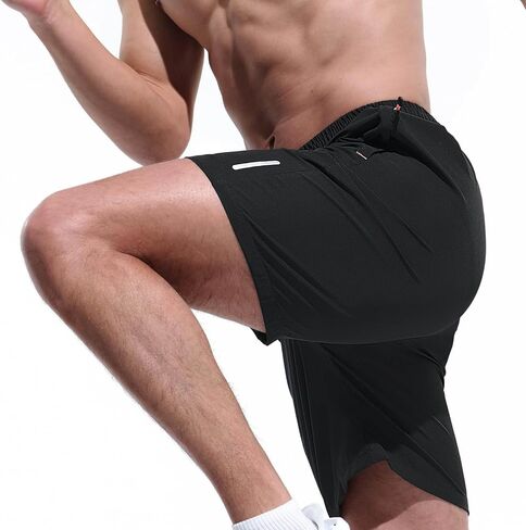 Running Shorts for Men 5 Inch Quick Dry Athletic Workout Gym Gear Lightweight with Zipper Pockets and Reflective Stripes in Saudi Arabia