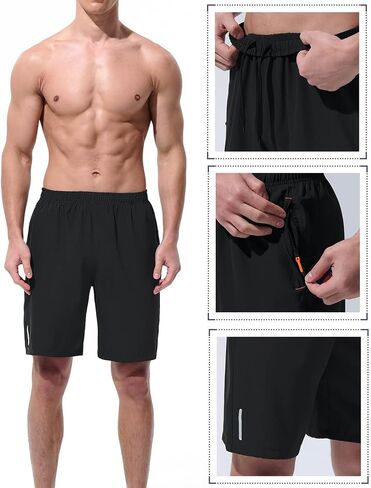 Running Shorts for Men 5 Inch Quick Dry Athletic Workout Gym Gear Lightweight with Zipper Pockets and Reflective Stripes in Saudi Arabia