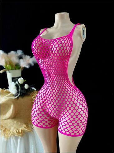 Oyoangle Women's Fishnet Dress Bodysuit Hollow Out Lingerie Chemise Nightwear in Kuwait
