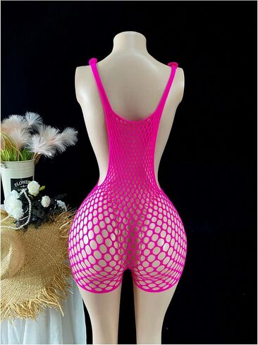 Oyoangle Women's Fishnet Dress Bodysuit Hollow Out Lingerie Chemise Nightwear in Kuwait