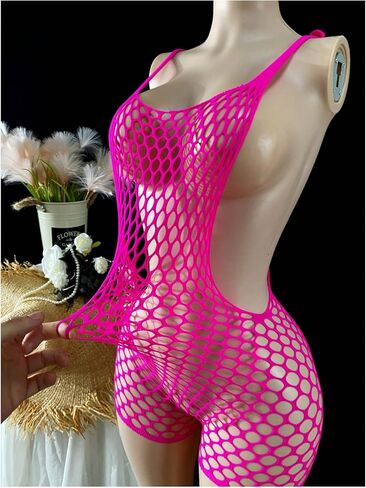 Oyoangle Women's Fishnet Dress Bodysuit Hollow Out Lingerie Chemise Nightwear in Kuwait
