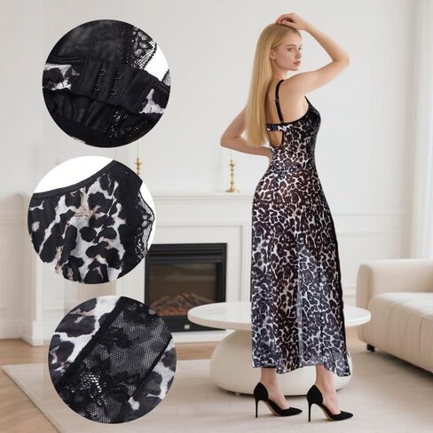 Women Lingerie Long Mesh Babydoll Chemise Sexy Exotic Strap Nightdress V Neck Sleepwear Side Split Outfit Nightgown in Saudi Arabia
