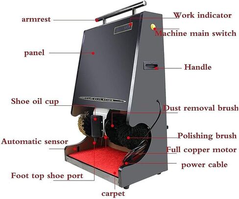تلميع الأحذية التلقائي - فرشاة أحذية كهربائية 100W ، منظف تحريبي منخفض الضوضاء للوابي والاستخدام التجاري ، تصميم الفرشاة الكروية للتألق بدون جهد in Saudi Arabia