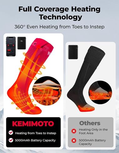 جوارب KEMIMOTO الصوفية المُسخنة للتحكم في التطبيقات للجنسين، جوارب دافئة مع منطقة حرارة لأصابع القدم، جوارب تزلج قابلة للغسل في الغسالة مع بطارية 5000 مللي أمبير في الساعة، جوارب كهربائية، جهاز تدفئة أصابع القدم لدراجة نارية للتزلج في الشتاء in Kuwait