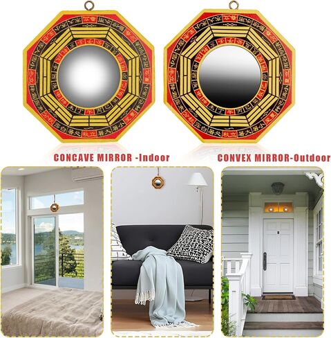 3 PCS Traditional Chinese Bagua Mirror Set - 4 Inch Concave & Convex Feng Shui Mirrors, Authentic Wood Chinese Feng Shui Mirrors Divination Spirit Mirror for Home Business Lucky Protection in Saudi Arabia