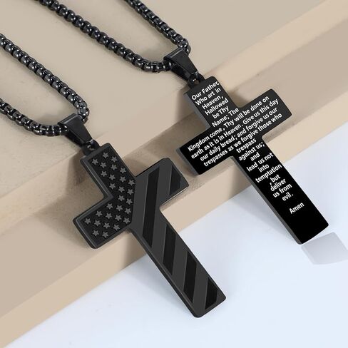 American Flag Cross Necklace for Men,Cross Necklace Gifts for Men,Black Stainless Steel Pendant Chain with Bible Verse in Kuwait
