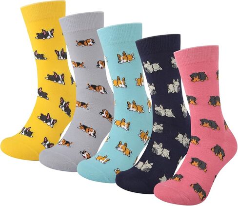 5-6 Pairs Women's Cute Cat Socks Gifts, Funny Novelty Animal Print Crew Cotton Socks Christmas Gifts for Women Girls in Kuwait