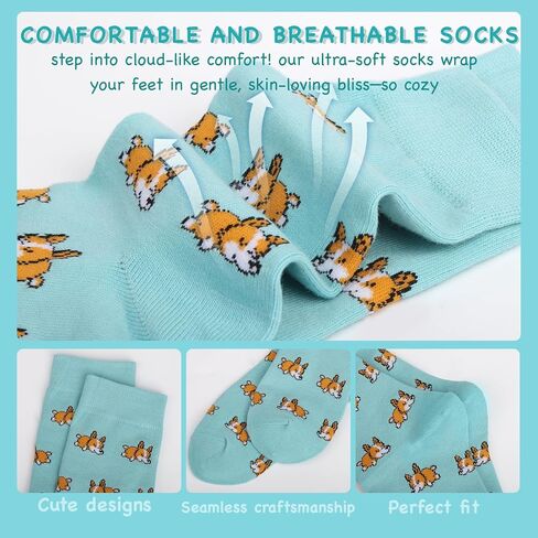 5-6 Pairs Women's Cute Cat Socks Gifts, Funny Novelty Animal Print Crew Cotton Socks Christmas Gifts for Women Girls in Kuwait