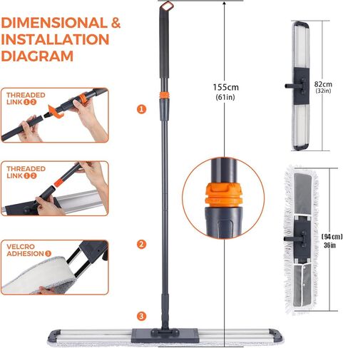 18 ممسحة احترافية من الألياف الدقيقة، ممسحة مسطحة كبيرة لتنظيف الأرضيات، 4 وسادات ممسحة قابلة لإعادة الاستخدام وقابلة للغسل، نظام تنظيف من الخشب الصلب، ممسحة رطبة وممسحة غبار مع مقبض طويل من الفولاذ المقاوم للصدأ بطول 61 بوصة in Kuwait
