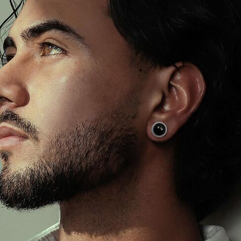 1.6mm-24mm Full Size Stainless Steel Ear Stretching Kit with 2PCS O-Rings/Pair,Comfy Pain-free Single Flared Dead Stretching Gauges Tunnels Plugs,Black Silver Body Piercing in Saudi Arabia