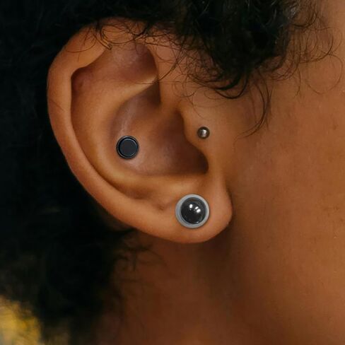 1.6mm-24mm Full Size Stainless Steel Ear Stretching Kit with 2PCS O-Rings/Pair,Comfy Pain-free Single Flared Dead Stretching Gauges Tunnels Plugs,Black Silver Body Piercing in Saudi Arabia