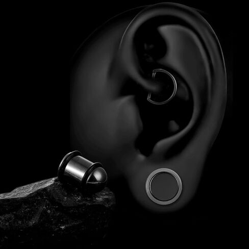 1.6mm-24mm Full Size Stainless Steel Ear Stretching Kit with 2PCS O-Rings/Pair,Comfy Pain-free Single Flared Dead Stretching Gauges Tunnels Plugs,Black Silver Body Piercing in Saudi Arabia